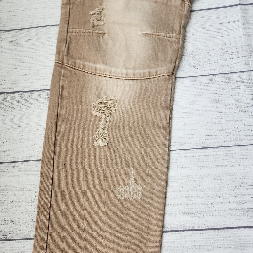 Men's Biker Slim Distressed Jeans (Tan/Taupe Wash) - Picture 4 of 16